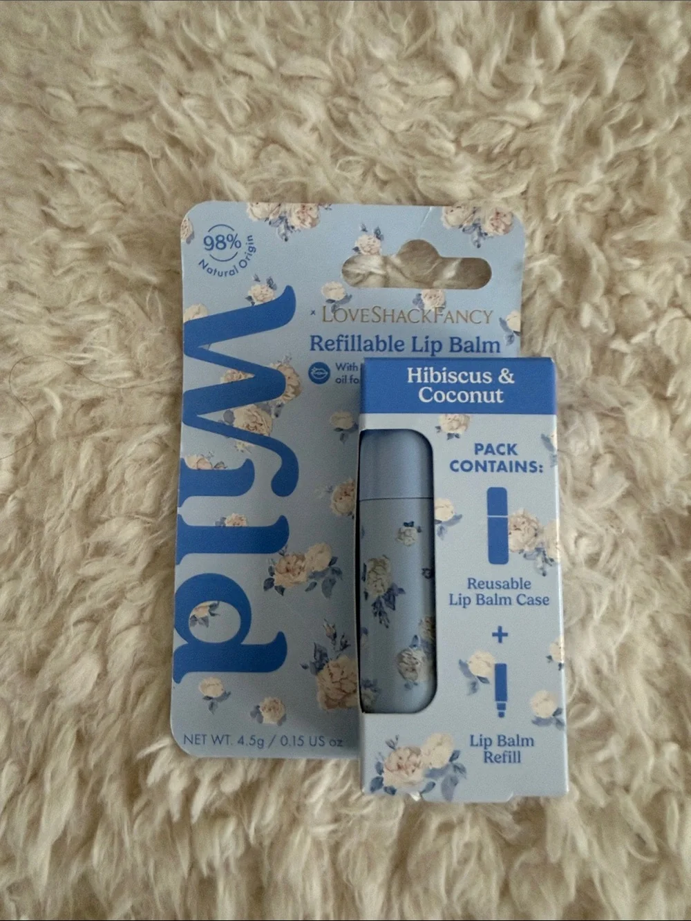LoveShackFancy Floral Refillable Lip Balm Trio — Pink & Blue